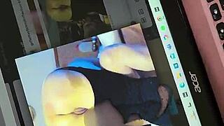 Tribute five sub jerking his cum over his laptop over my ass pic