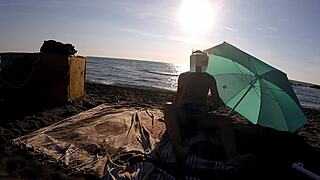 Beach french teacher public masturbation voyeur stranger helps squirt