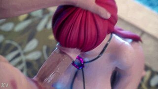 shermie facefucks a white cock in this hentai version