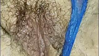 fat hairy milf rides wide plug and gets fist fucked