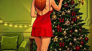 anna the beautiful redhead stepmom gives a christmas footjob