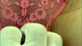 Tight blonde rubs and licks hairy pussy