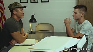 young recruit sucks and fucks two cocks
