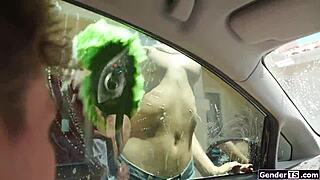 These two super sexy tgirls want to wash more than just cars
