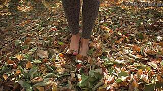 Leaves crunch underfoot in country feet teasing