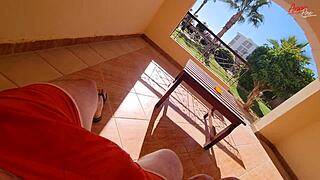 Stepmom jerked off right on the terrace