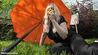 horny prolapse grandmom masturbating outdoor