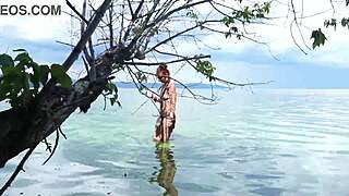 fishing with harpoon in topless