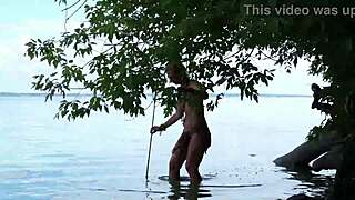 fishing with harpoon in topless