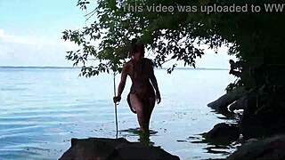 fishing with harpoon in topless