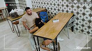 Squirting brunette nearly caught by janitor while fucking part four