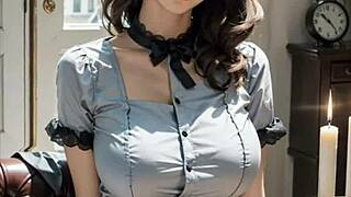 3D анимированная хентай азиатская горничная дразнит мастурбацией киски и ASMR