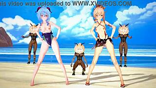 원신 캐릭터들 야생 3D 헨타이 MMD 액션, 너무 핫해! 😜