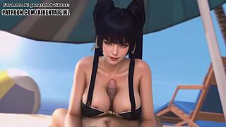 Dead or Alive Nyotengu Cosplay乳交，以无码Hentai结束